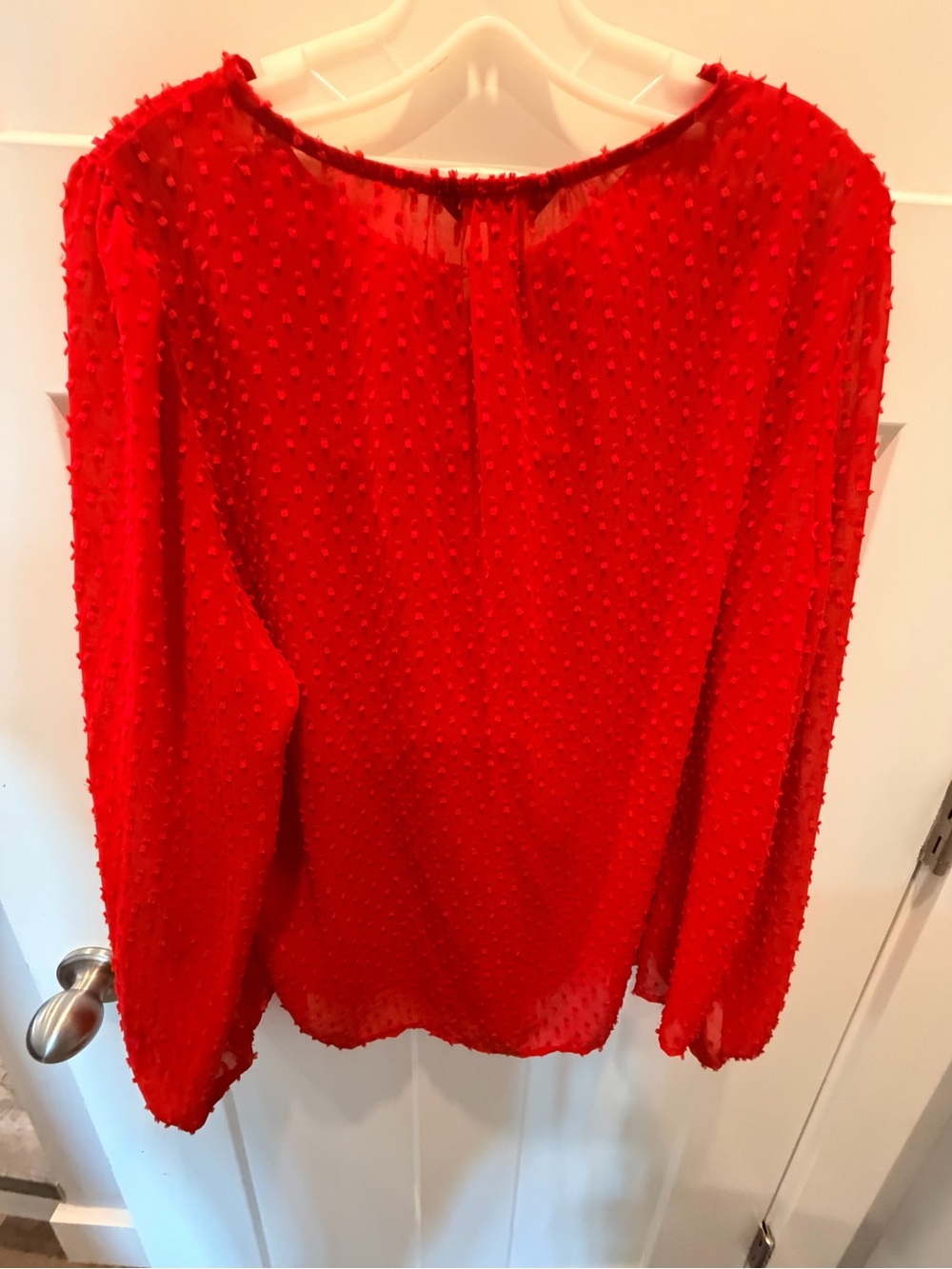 Banana Republic Red Swiss Dot Blouse Large Long Sleeve Textured Top - Picture 4 of 10
